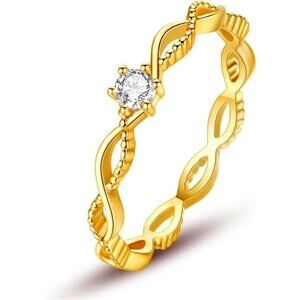 14K Gold Plated Leaf Ring Classic Cubic Zirconia  Size 9 Ring